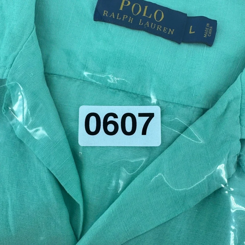 Polo Ralph Lauren Mens Large Seafoam Green Linen Short Sleeve Button Down Shirt